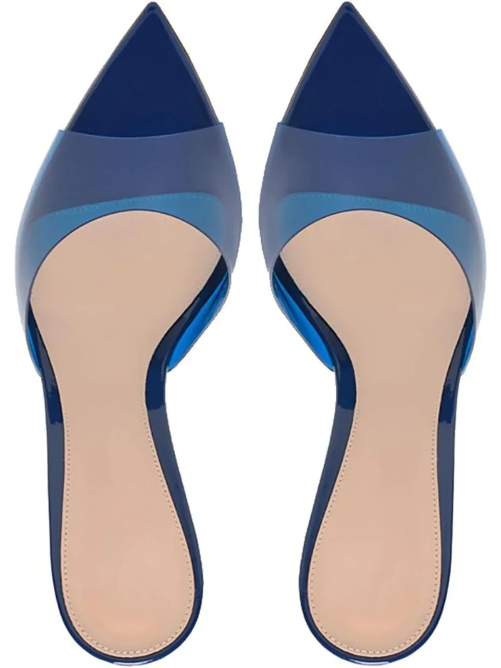 Women's Blue Clear Pointed Open Toe Stiletto Heel Slide Sandals Transparent